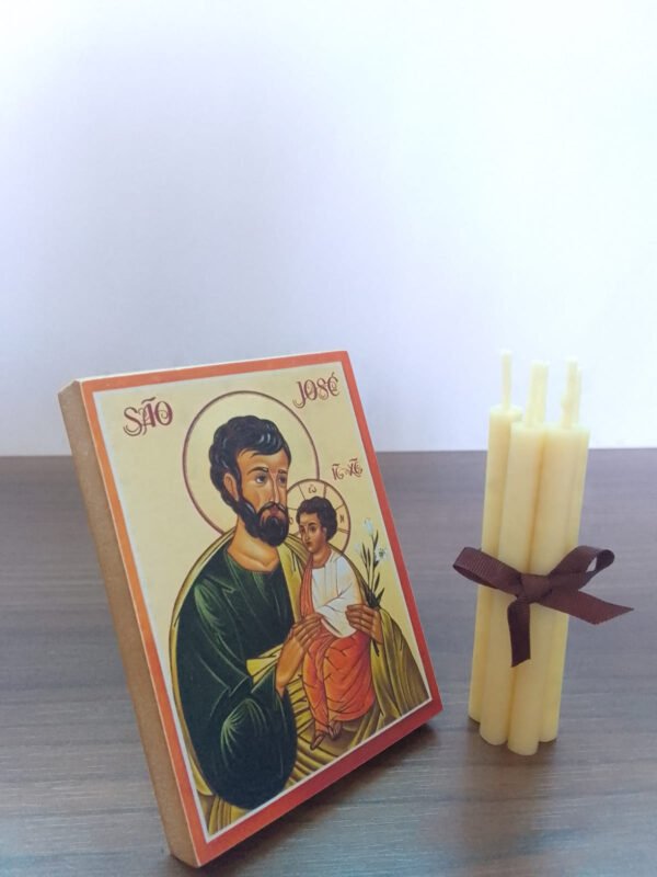 COMBO ICONE (REPLICA) DE SÃO JOSE + 5 VELAS DE ORAÇÃO 100%CERA DE ABELHA